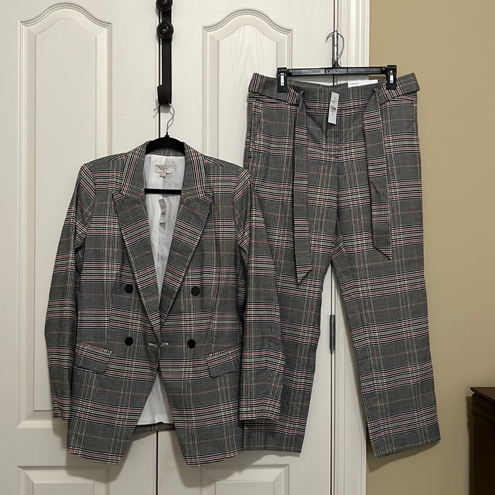 Brand new plaid suit with pants and jacket.